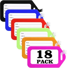 18 PK Luggage Tags for Suitcases (Assorted, Pack of 18 with 9 Vibrant Colors), Luggage Tag, Bag Tag for Baggage, Suitcase Tags Bulk