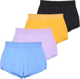 4 Pack: Women's 3" Dry-Fit Dolphin Running Shorts with Pockets - Athletic Gym Workout Basketball Sports Shorts