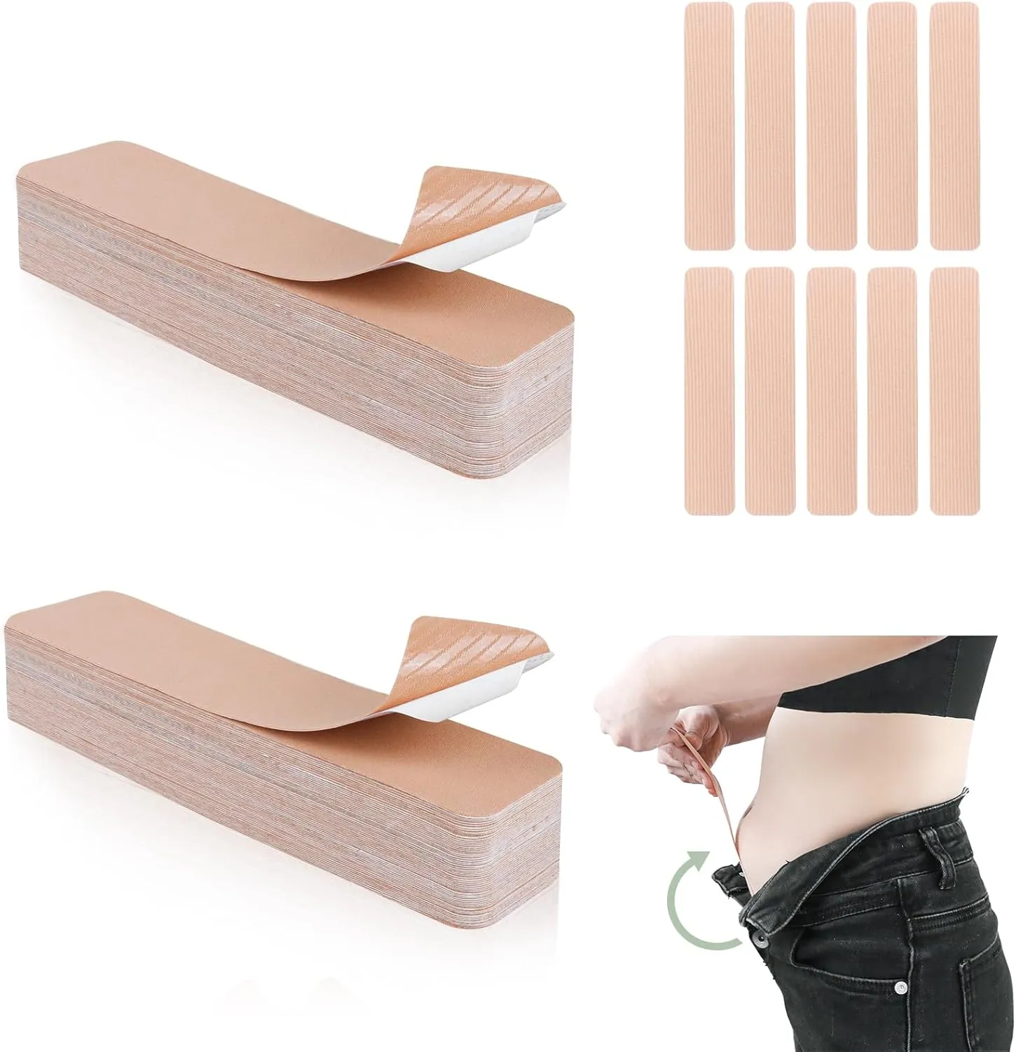 50 Pcs Tummy Tape Pre Cut Belly Tape Back Fat Tape Kinesiology Lift Body Tape Elastic Skin Tape for Leg Stoma Backless Dresses Wedding Pregnancy