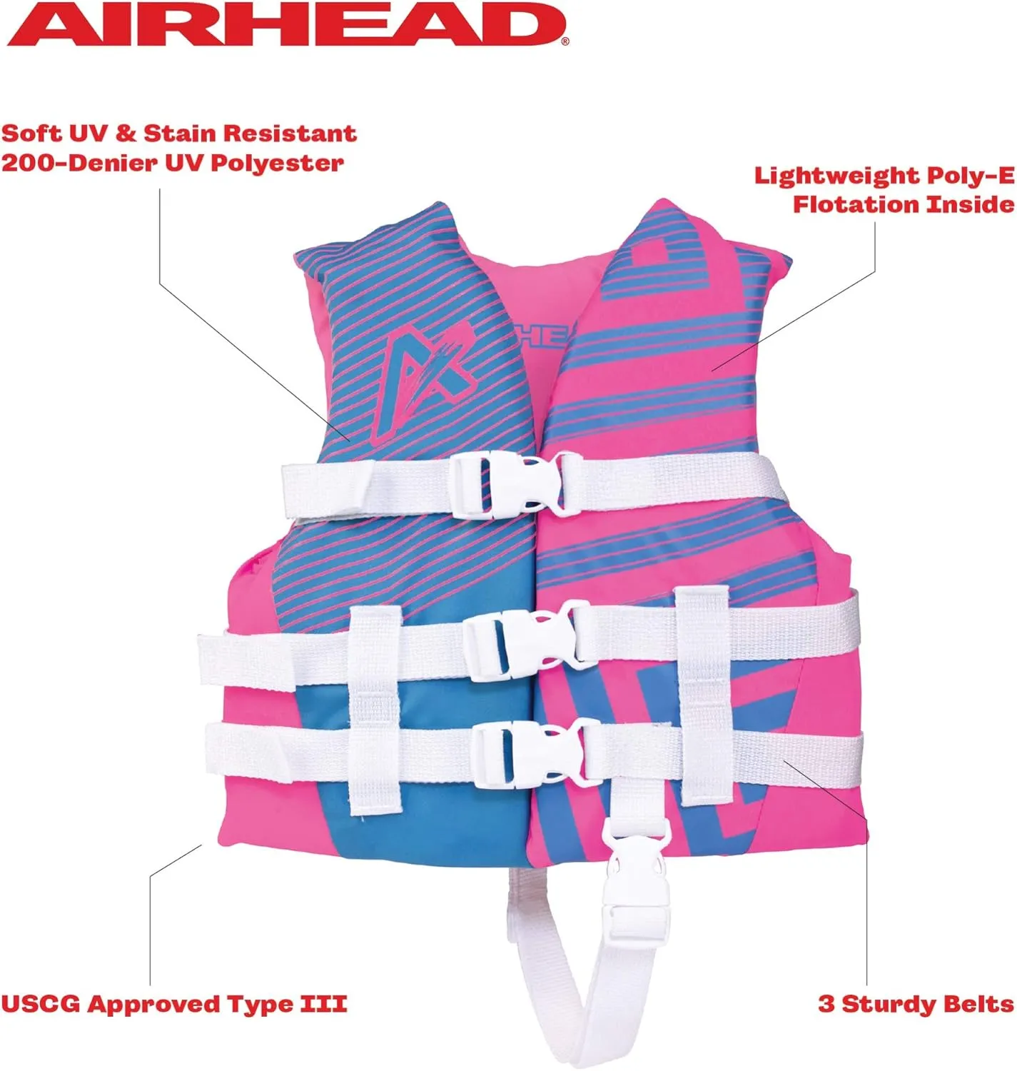 Airhead Children's Trend Life Vest - USCG Approved Life Jacket - 22-25 in Chest Size - 33-55 lbs. - Ideal for Boating, Watersports, Swimming, Wakeboard & More