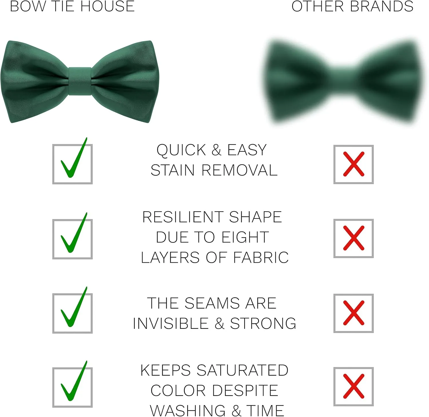 Bow Tie House Satin Classic Pre-Tied Bow Tie Formal Solid Tuxedo for Adults & Children