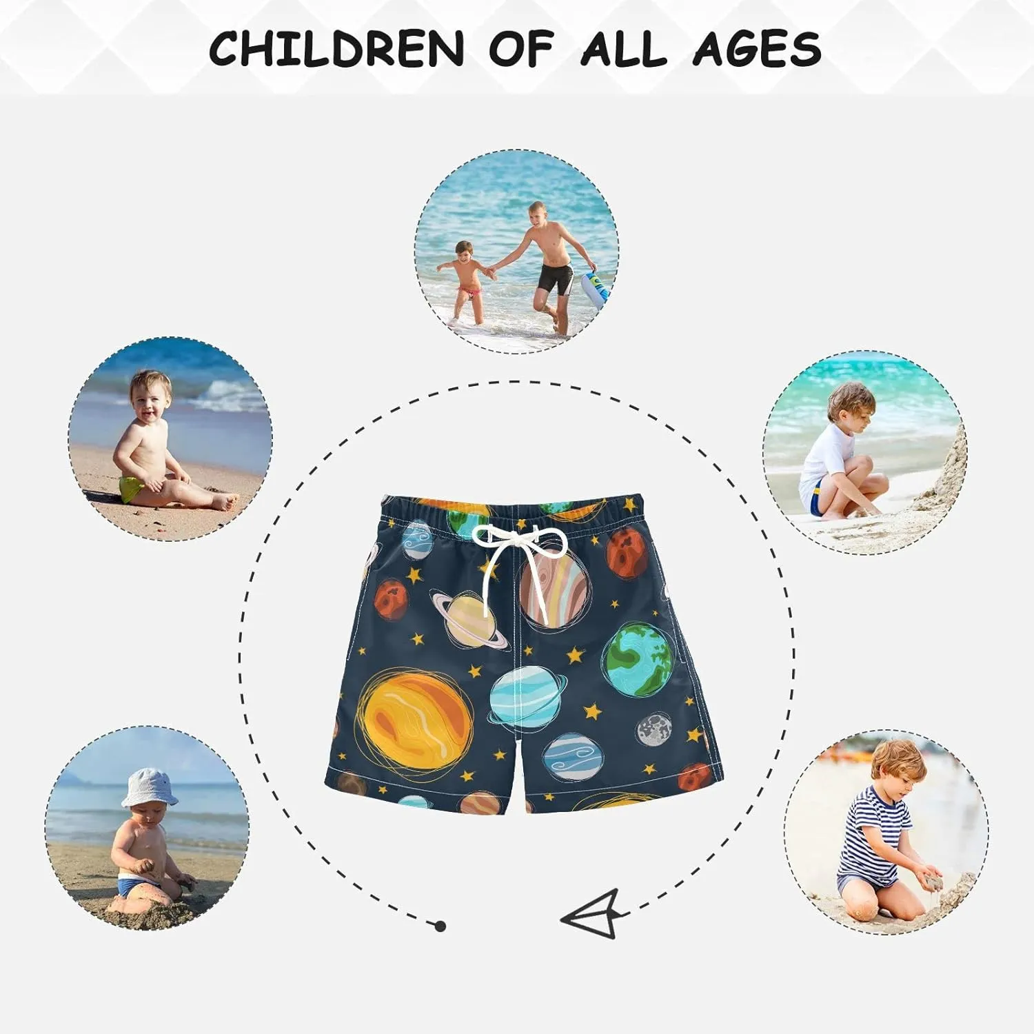 Boys Swim Trunks with Boxer Brief Liner, Ice Cream Cone Boys Swimwear Quick Dry Bathing Suit Toddler Swim Trunks