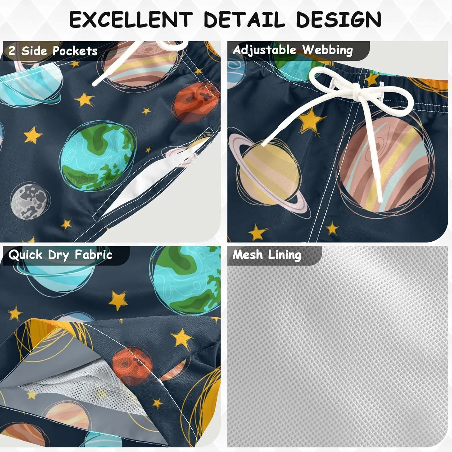 Boys Swim Trunks with Boxer Brief Liner, Ice Cream Cone Boys Swimwear Quick Dry Bathing Suit Toddler Swim Trunks