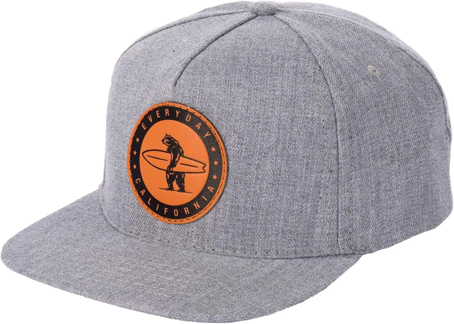 Everyday California Marine Layer Snapback Grey Surfing Hat - Flat Brim Baseball Style Cap with Vegan Leather Patch