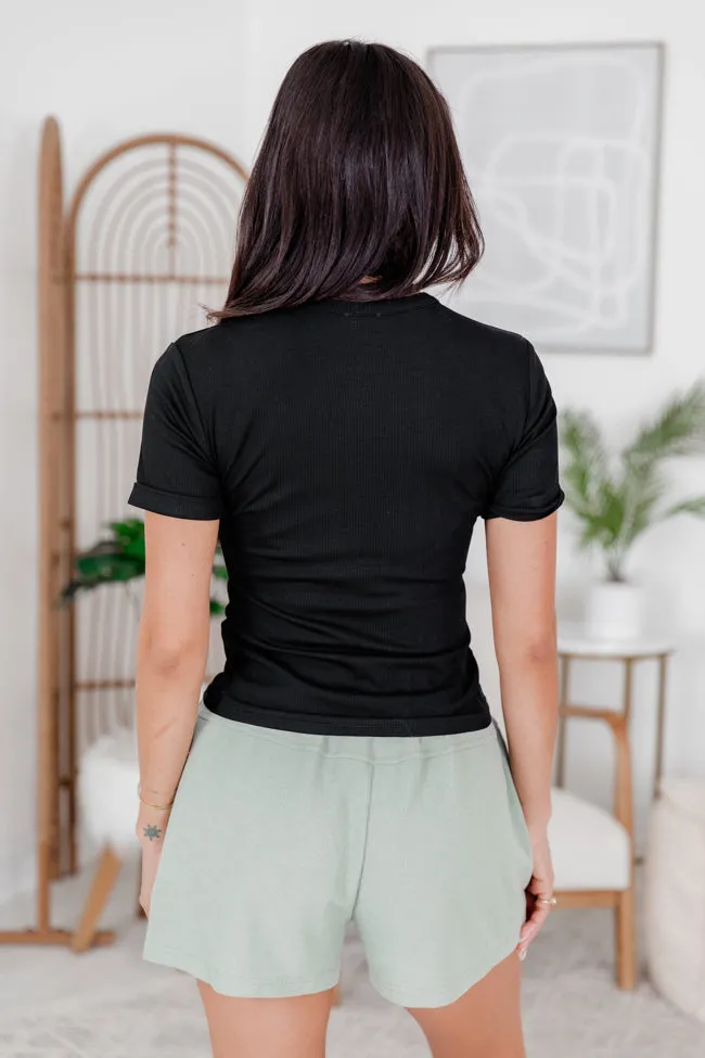 Everyday Essential Black Ribbed Crew Neck Tee