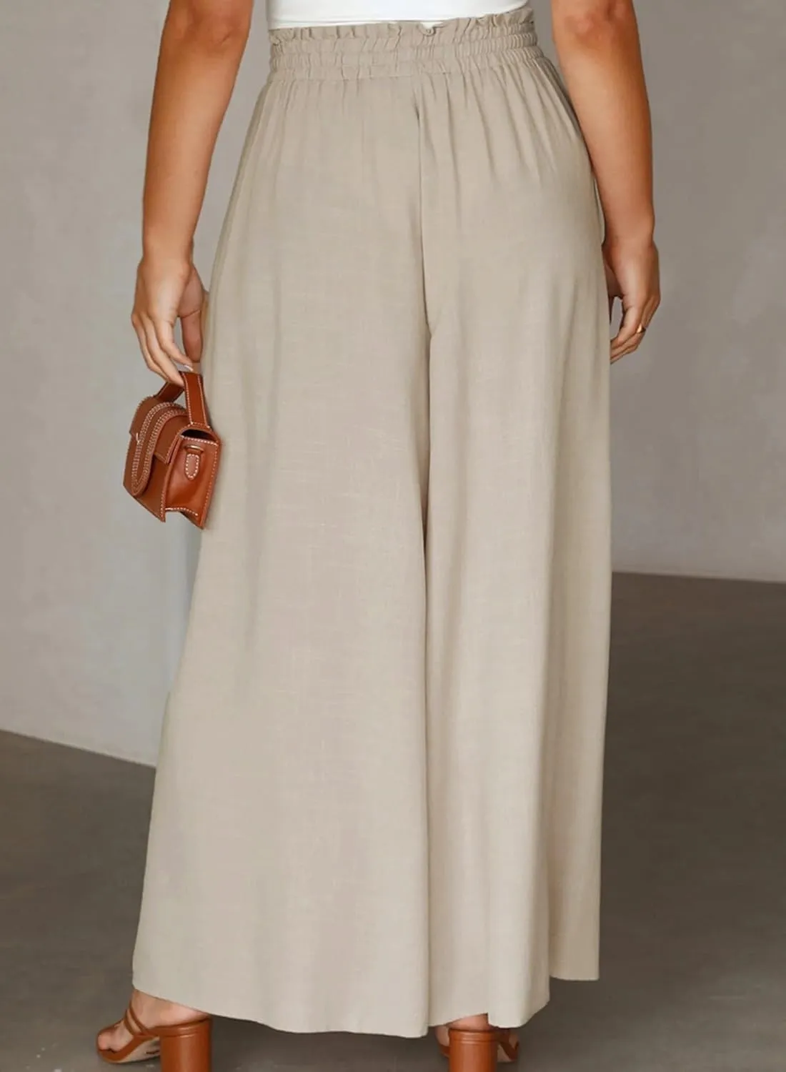 Eytino Womens Plus Size Wide Leg Pants Casual Elastic High Waist Flowy Pants Drawstring Palazzo Pants with Pockets(1X-5X)