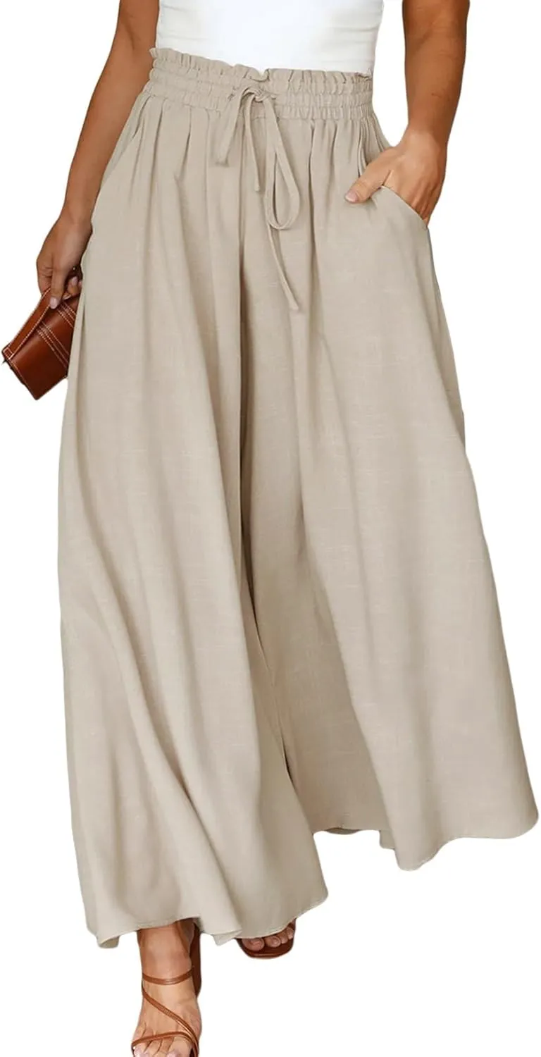 Eytino Womens Plus Size Wide Leg Pants Casual Elastic High Waist Flowy Pants Drawstring Palazzo Pants with Pockets(1X-5X)