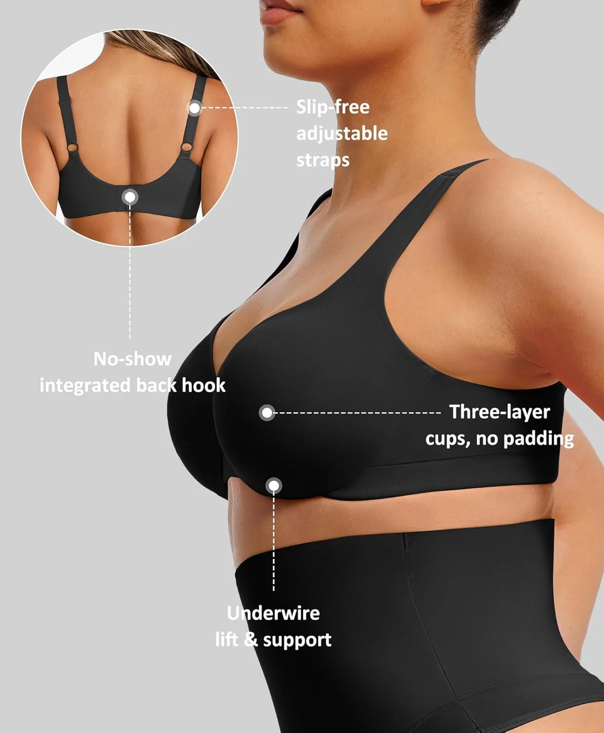 FeelinGirl Bras for Women Unlined No Padding Comfort Underwire Plus Size Full Coverage Seamless Plunge Everyday Bras