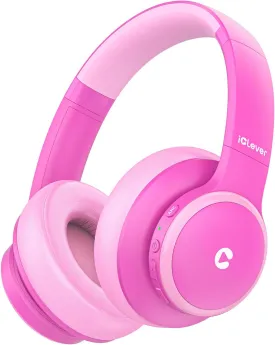 iClever BTH26 Active Noise Cancelling Headphones for Kids, 60H Play Time, Safe Volume 80dBA, Type C Fast Charging, Bluetooth5.4, Kids Bluetooth Headphones with Mic AUX Cord for iPad Airplane, Pink