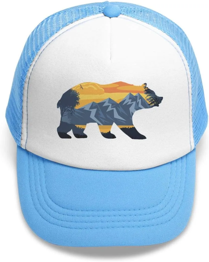 KKMKSHHG Bear Mountain Youth Adjustable Mesh Hats Baseball Trucker Cap for Boys and Girls