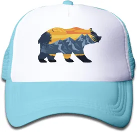 KKMKSHHG Bear Mountain Youth Adjustable Mesh Hats Baseball Trucker Cap for Boys and Girls