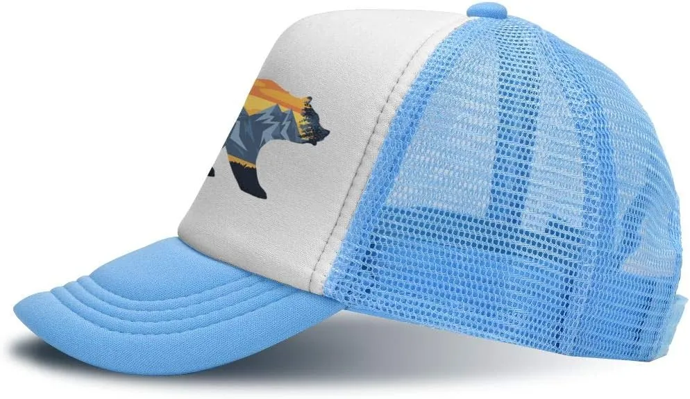 KKMKSHHG Bear Mountain Youth Adjustable Mesh Hats Baseball Trucker Cap for Boys and Girls