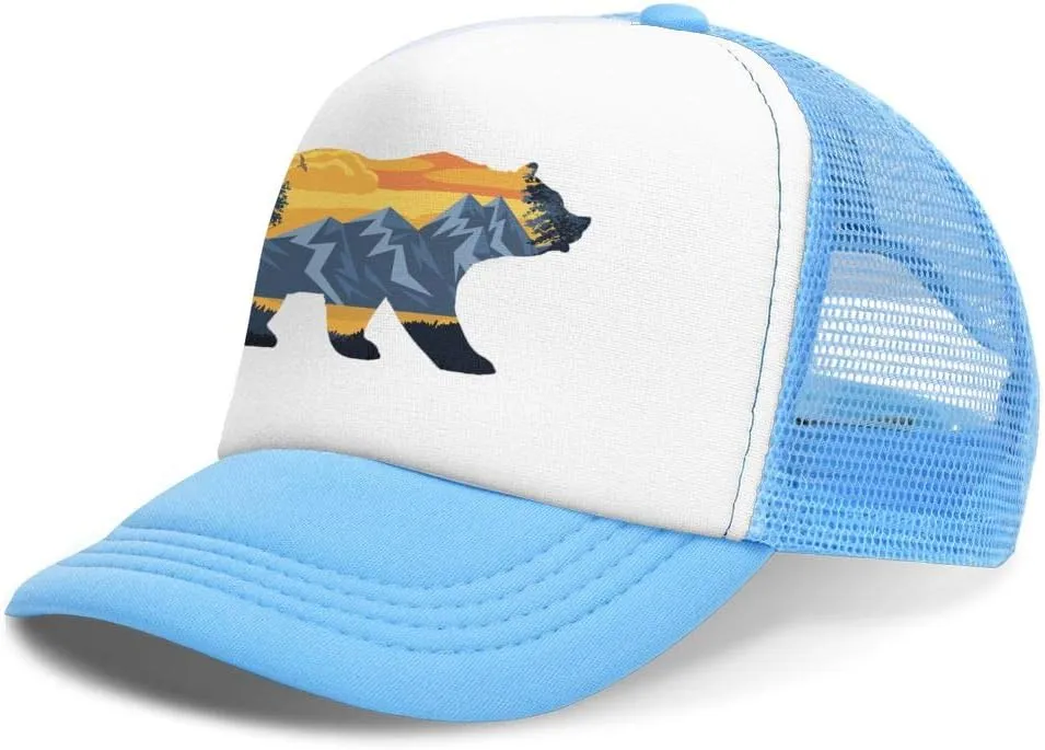 KKMKSHHG Bear Mountain Youth Adjustable Mesh Hats Baseball Trucker Cap for Boys and Girls