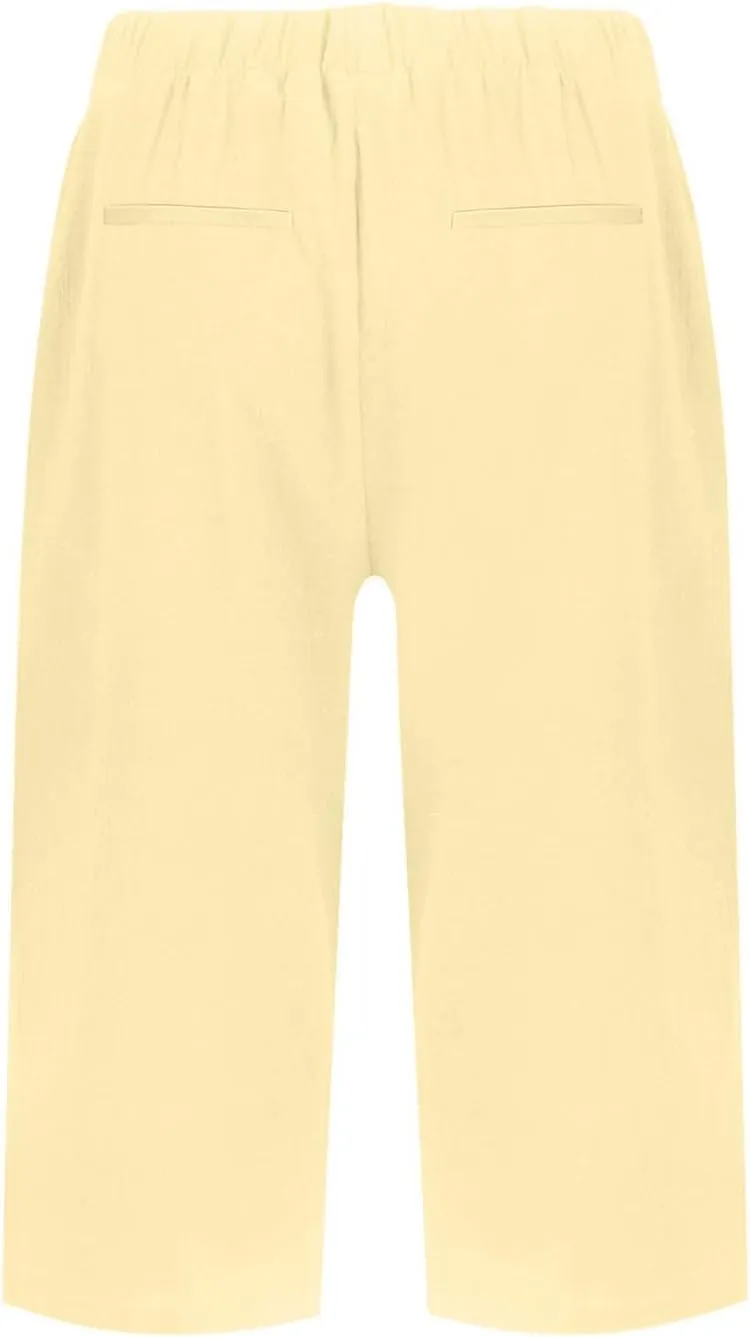 Linen Shorts for Women Knee Length Casual Summer Capri Pants Lightweight Beach Bermuda Shorts with Pockets