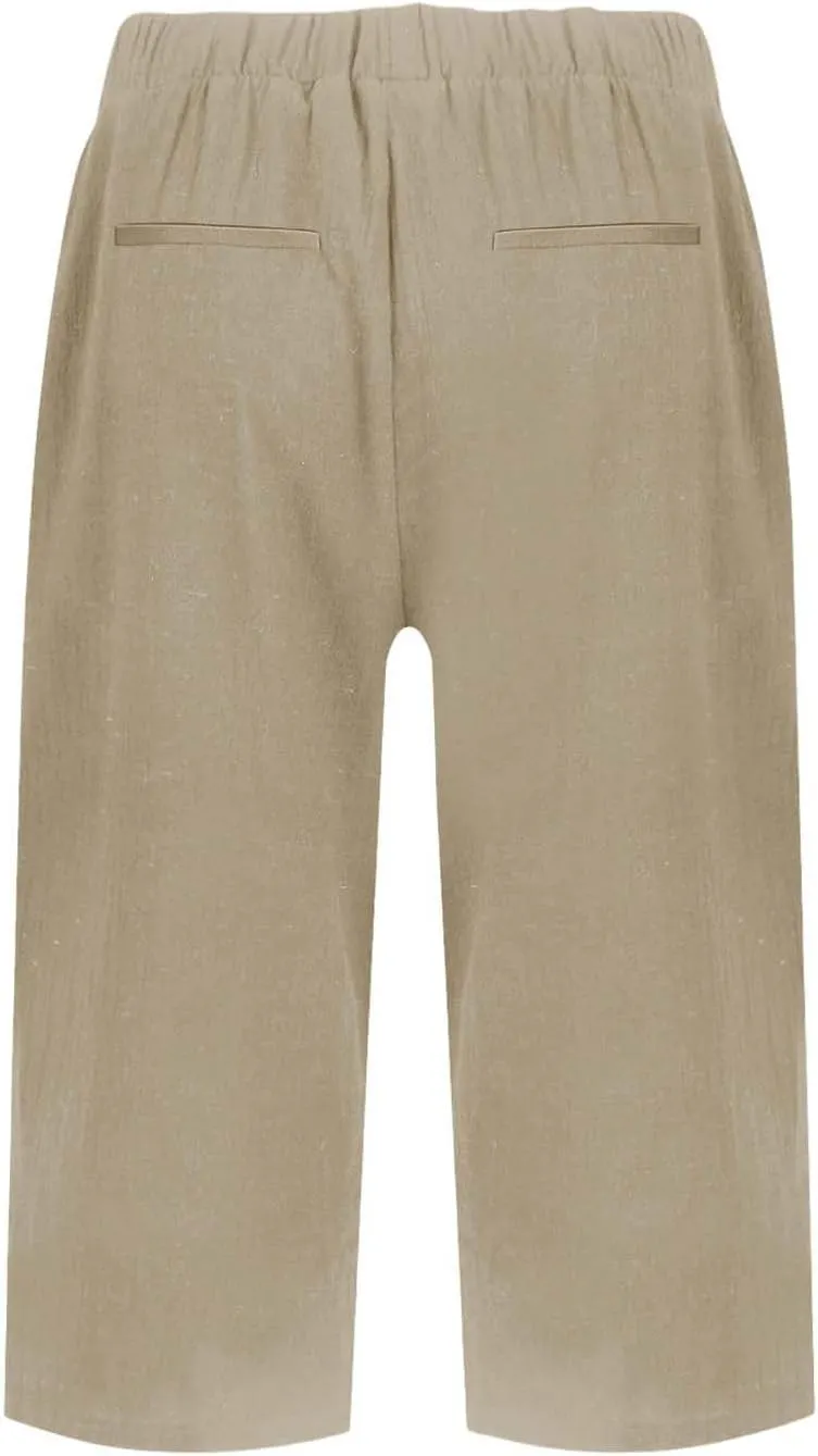Linen Shorts for Women Knee Length Casual Summer Capri Pants Lightweight Beach Bermuda Shorts with Pockets