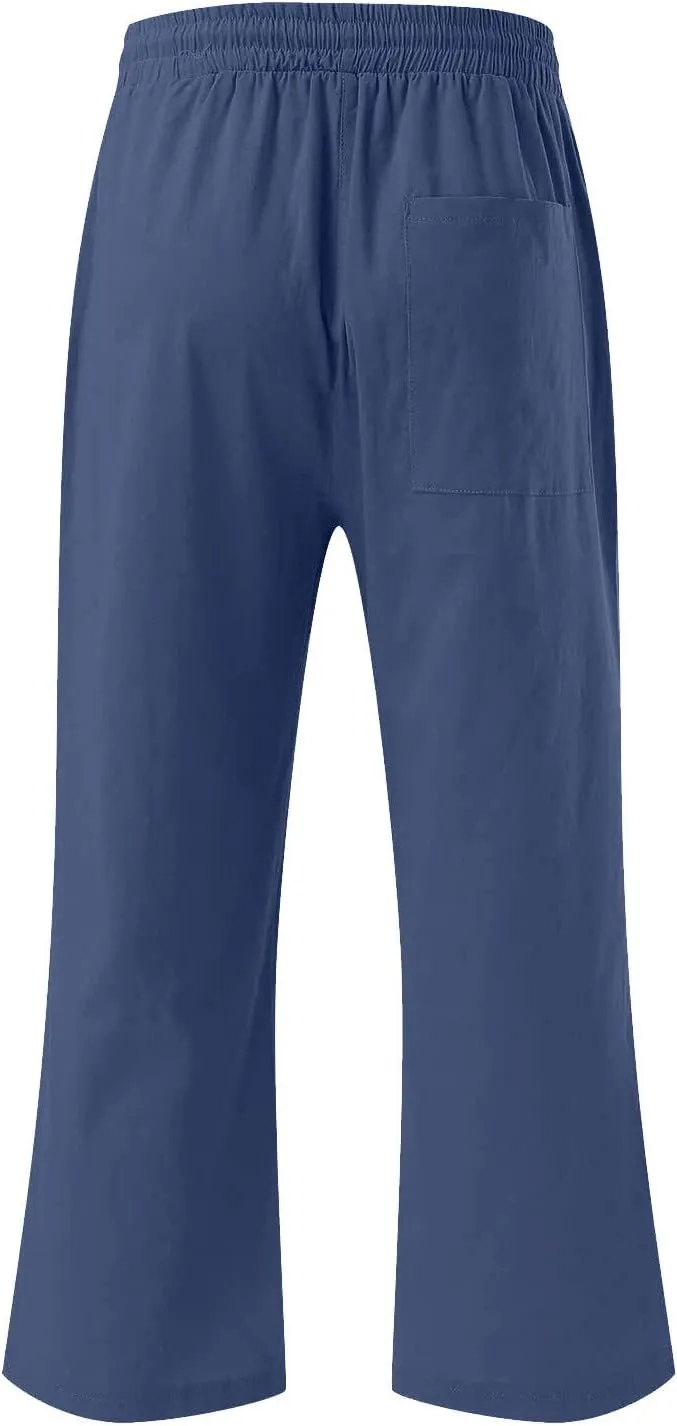 LRMQS Capris Pants for Women Cotton Linen Casual Summer 2025 Straight Wide Leg Loose Drawstring Elastic Waist Cropped Trouser