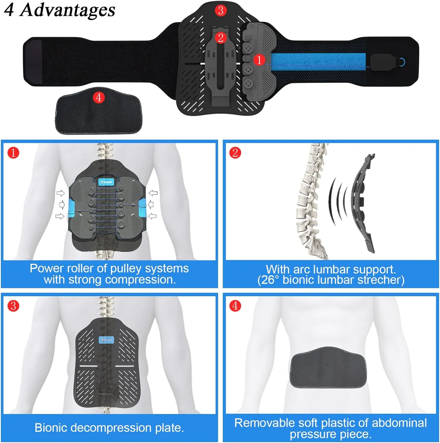 LSO Back Brace with Maximum Decompression Plate&Adjustable Arch Back Support,Dual Pulley System Lumbar Support Belt for Herniated Disc Pain Relief,Spine Stenosis,Sciatica,Scoliosis(2X3XL fit belly