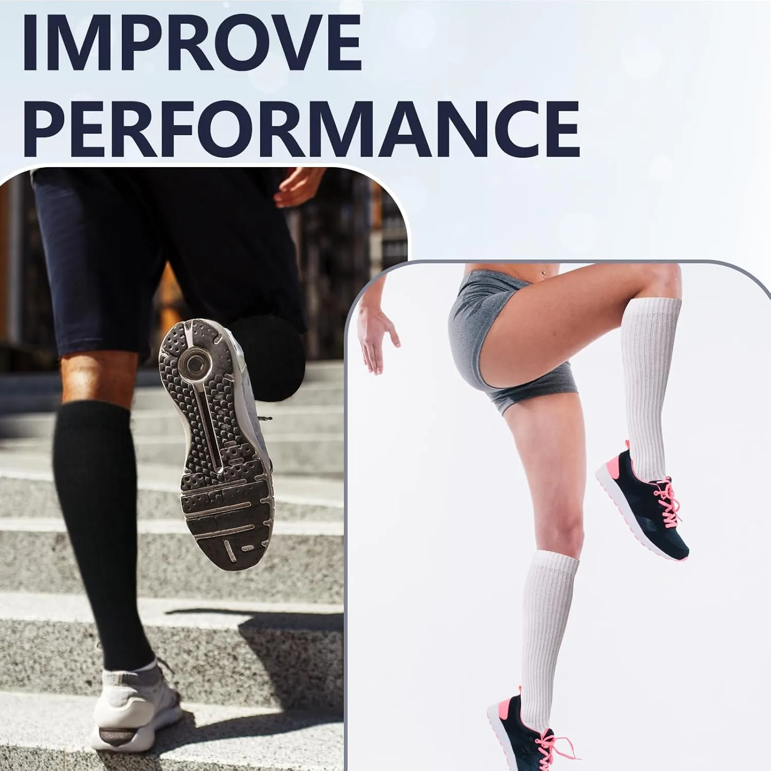  MD Cotton Compression Socks for Women and Men 4/6 Pairs 8-15/15-20 mmHg Knee High Socks for Sports Travel Nurse Edema