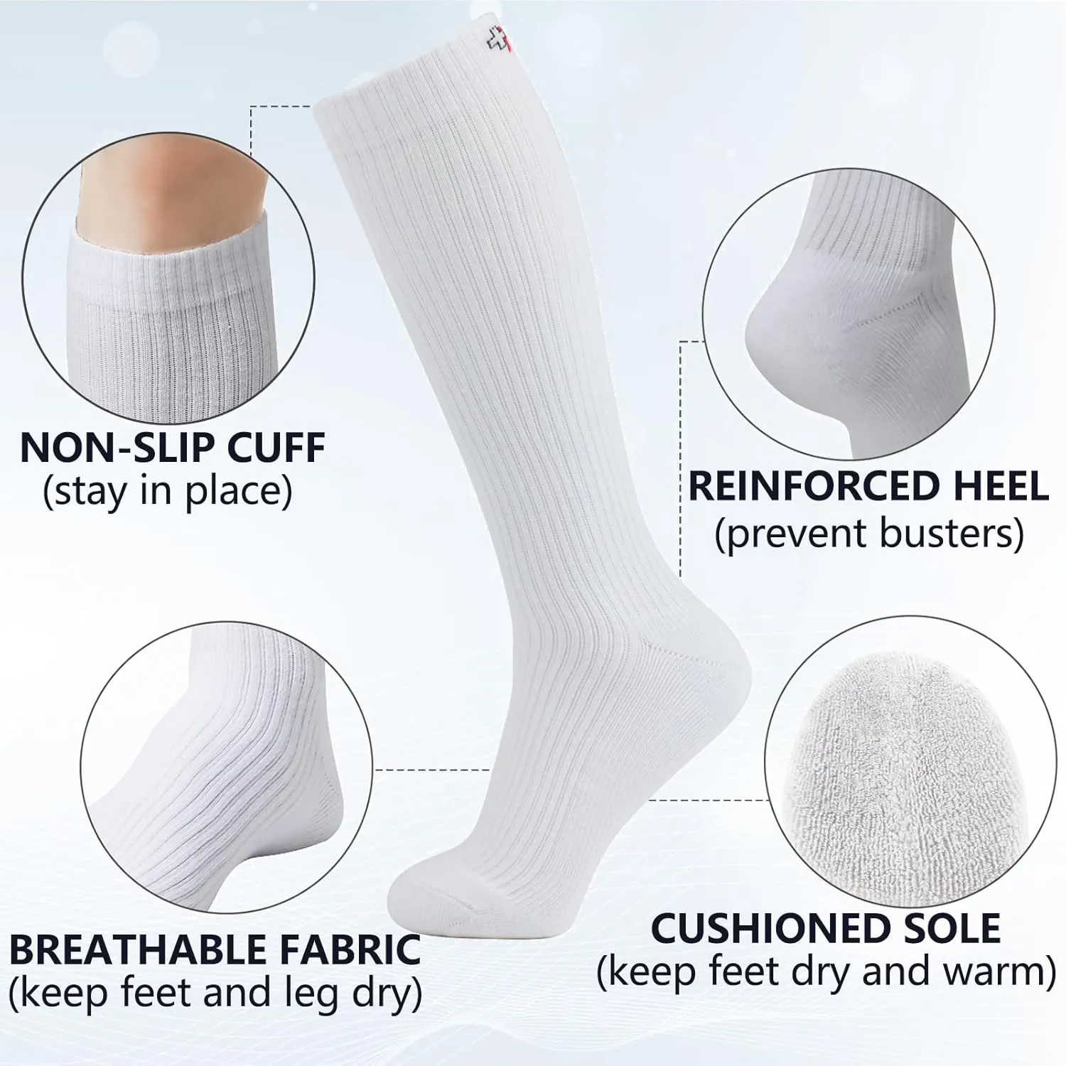  MD Cotton Compression Socks for Women and Men 4/6 Pairs 8-15/15-20 mmHg Knee High Socks for Sports Travel Nurse Edema