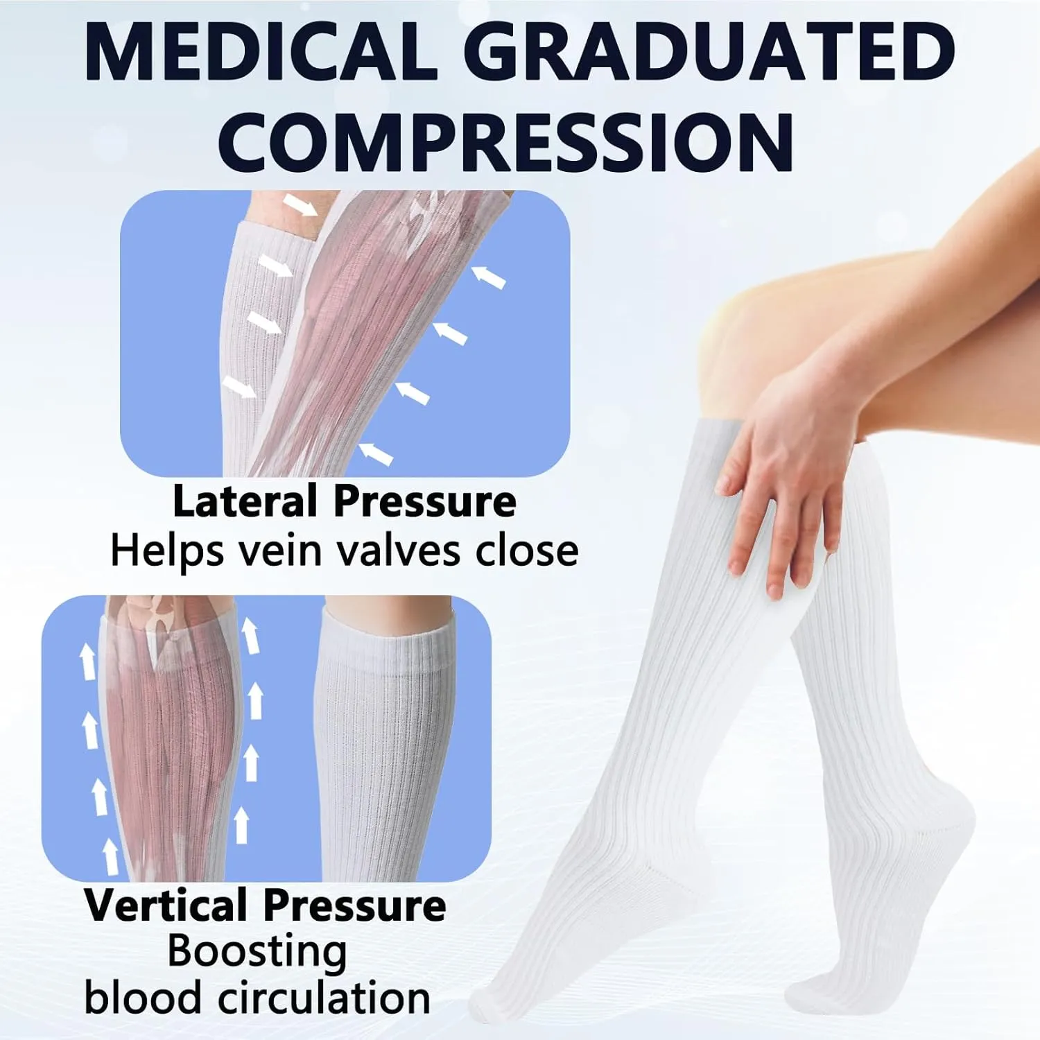  MD Cotton Compression Socks for Women and Men 4/6 Pairs 8-15/15-20 mmHg Knee High Socks for Sports Travel Nurse Edema
