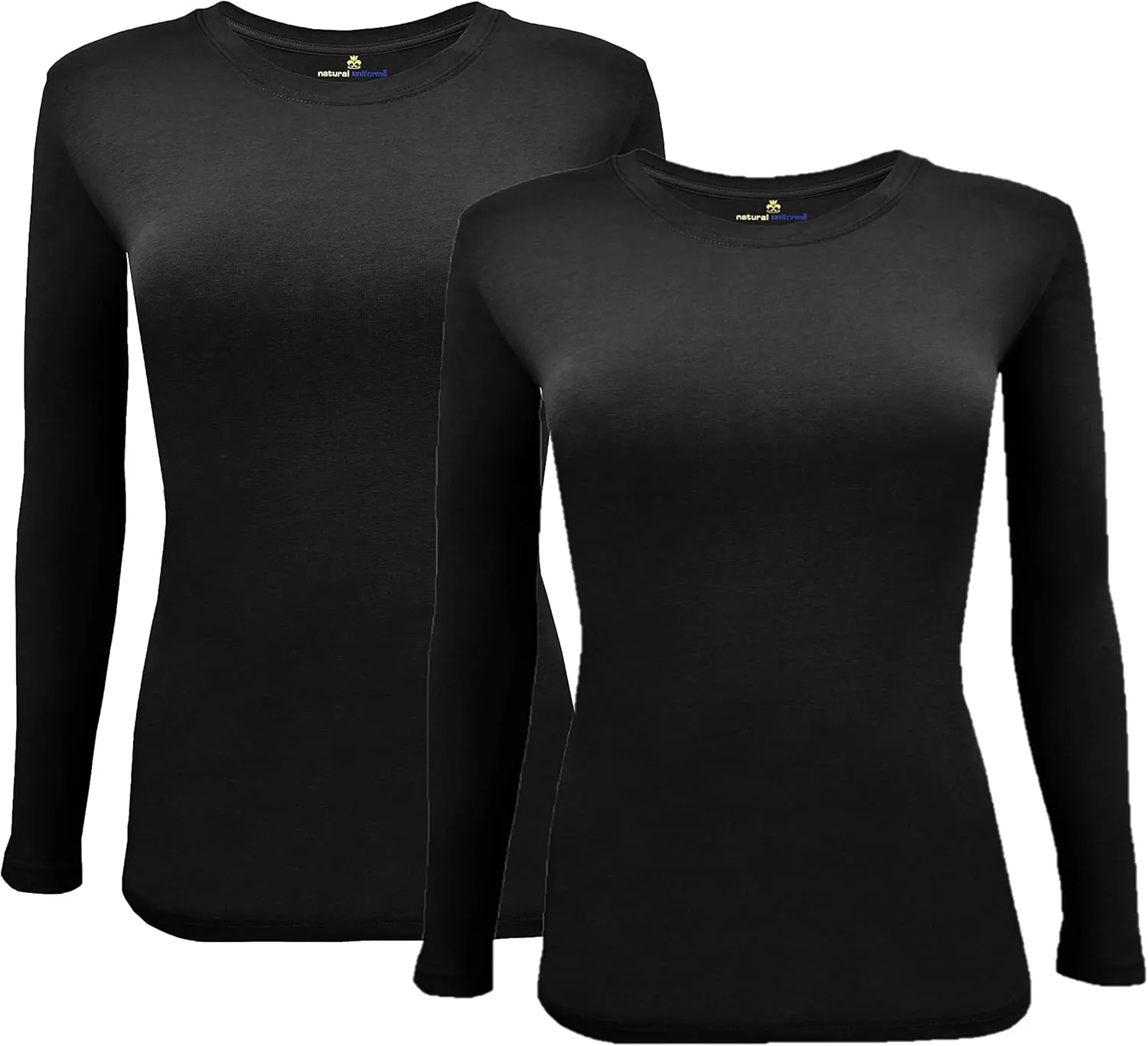 Natural Uniforms Women's Under Scrub Tee Crew Neck Long Sleeve T-Shirt Pack of 2 - Multi Pack of 2