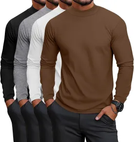 Neer 4 Pack Men's Mock Neck Shirts, Long Sleeve Turtleneck Pullover Tops Slim Fit Casual T Shirts Lightweight Basic Sweaters