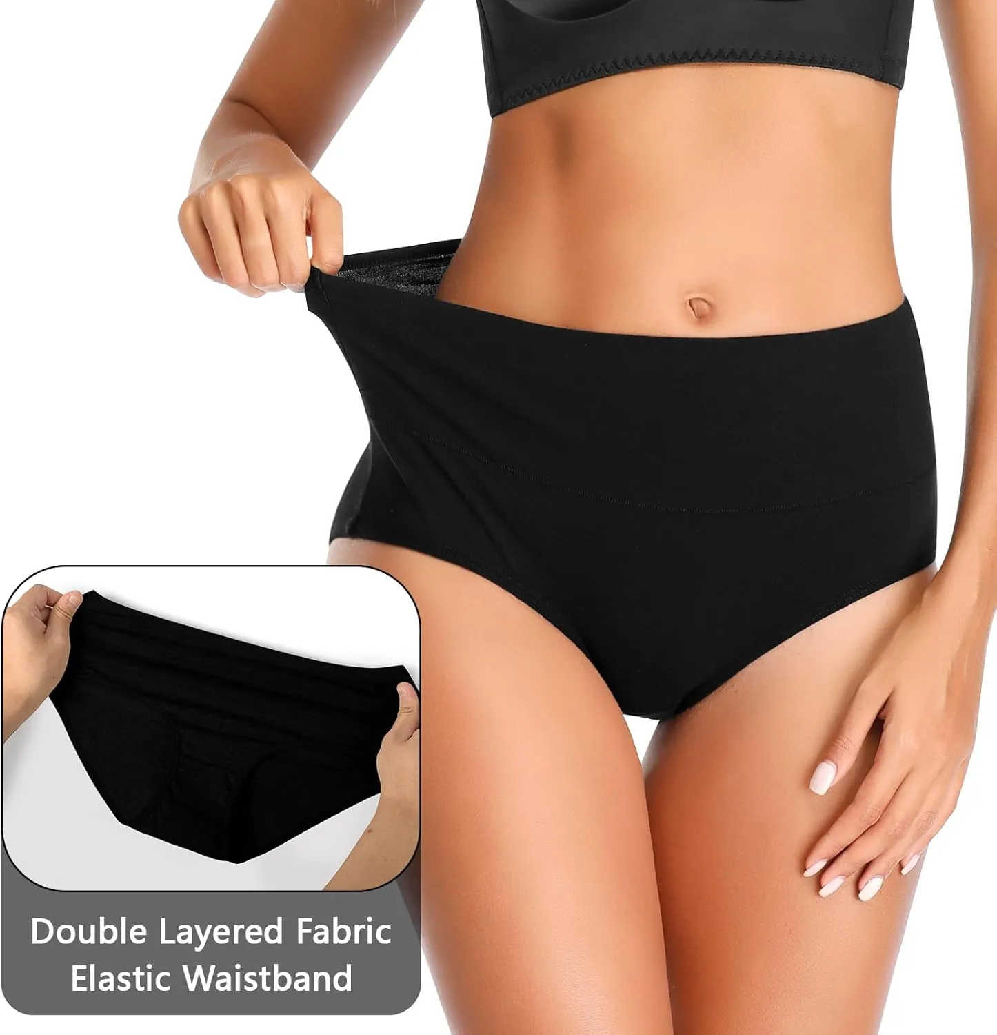 OLIKEME High Waisted Underwear for Women Cotton Slight Tummy Control Panties Postpartum Soft Full Coverage Briefs 5 Pack