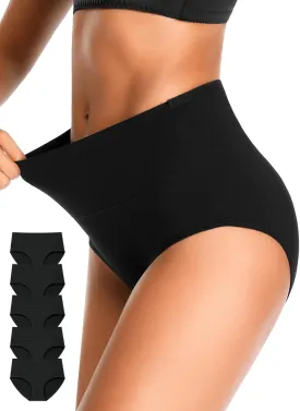 OLIKEME High Waisted Underwear for Women Cotton Slight Tummy Control Panties Postpartum Soft Full Coverage Briefs 5 Pack