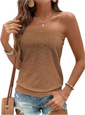 SOLY HUX Women's Strapless Bandeau Tank Top Casual Summer Sleeveless Eyelet Tube Tops