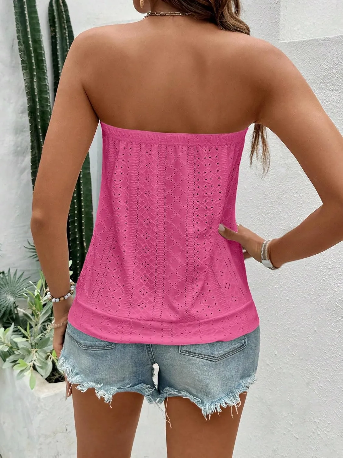 SOLY HUX Women's Strapless Bandeau Tank Top Casual Summer Sleeveless Eyelet Tube Tops