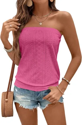 SOLY HUX Women's Strapless Bandeau Tank Top Casual Summer Sleeveless Eyelet Tube Tops
