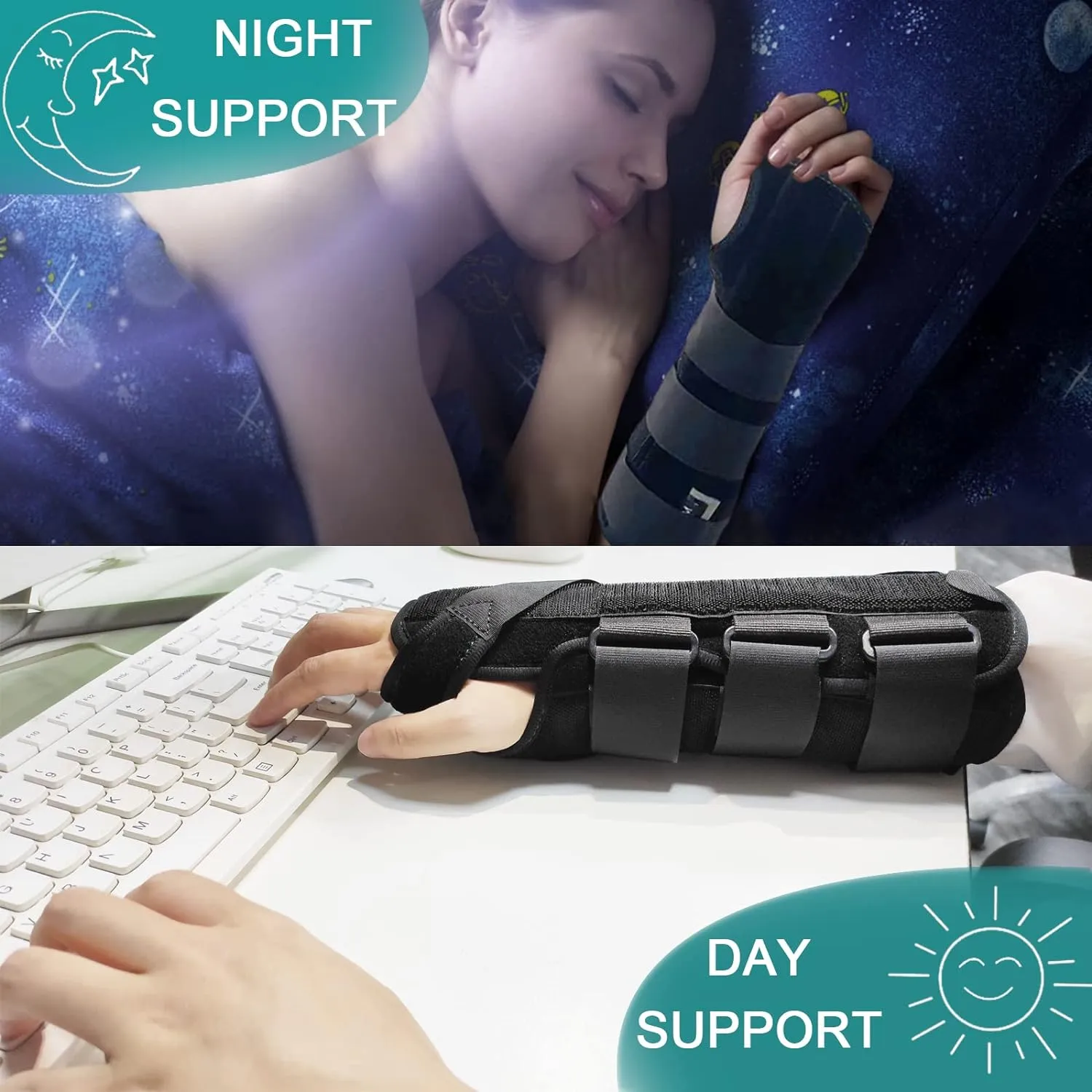 TANDCF Unisex Forearm and Wrist Support Splint Brace Double Fixation Wrist Brace for Carpal Tunnel,Adjustable Night Time Forearm Immobilizer Brace Splints,9.8 inch (25cm) length(RH/S)