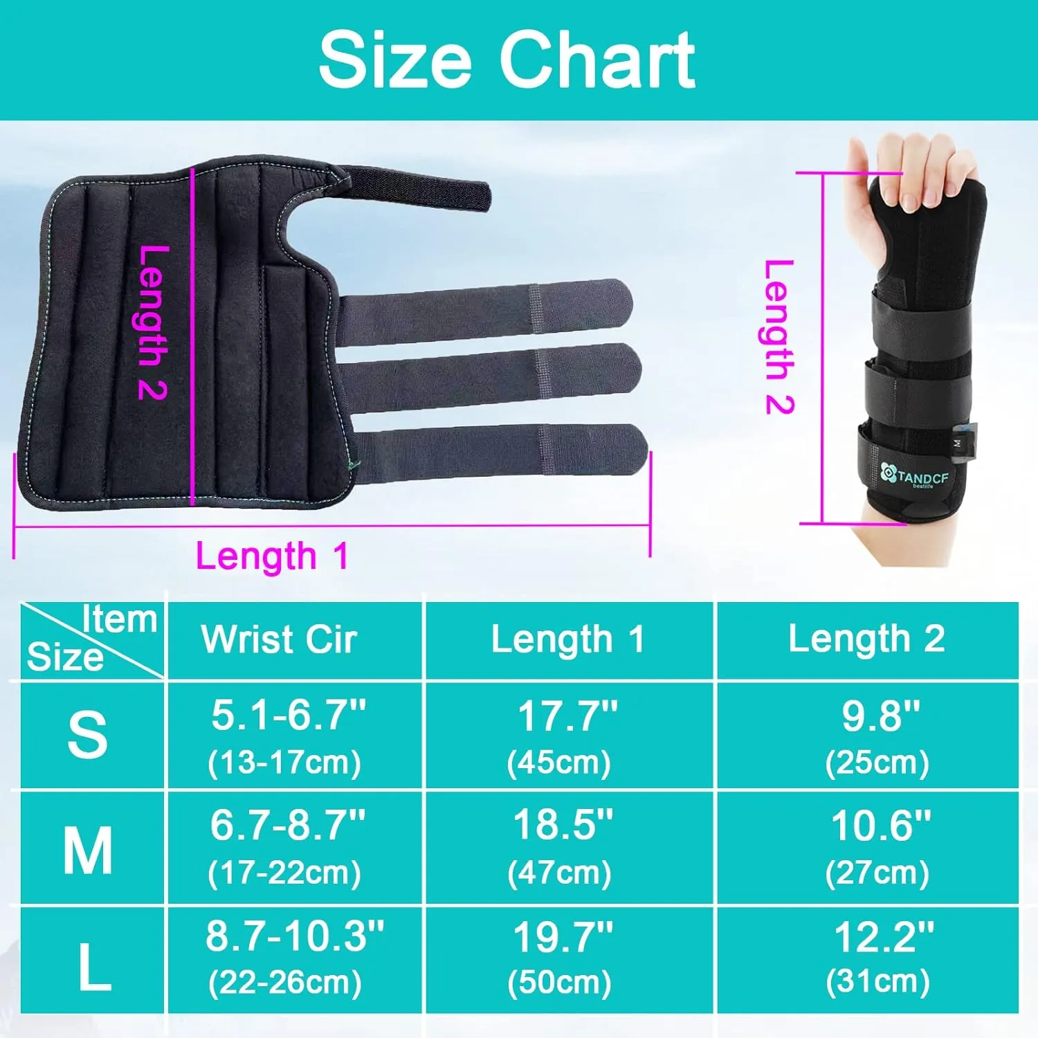 TANDCF Unisex Forearm and Wrist Support Splint Brace Double Fixation Wrist Brace for Carpal Tunnel,Adjustable Night Time Forearm Immobilizer Brace Splints,9.8 inch (25cm) length(RH/S)
