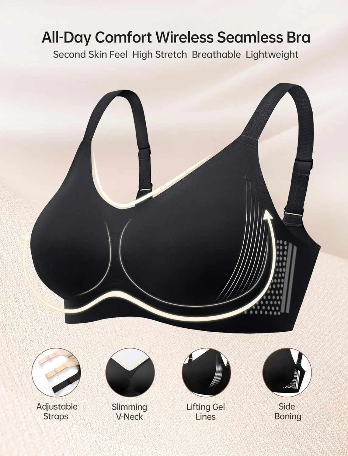 Vertvie Bras for Women No Underwire Wireless Push Up Seamless Full Coverage Comfort Sports Everyday Bra Regular & Plus Size