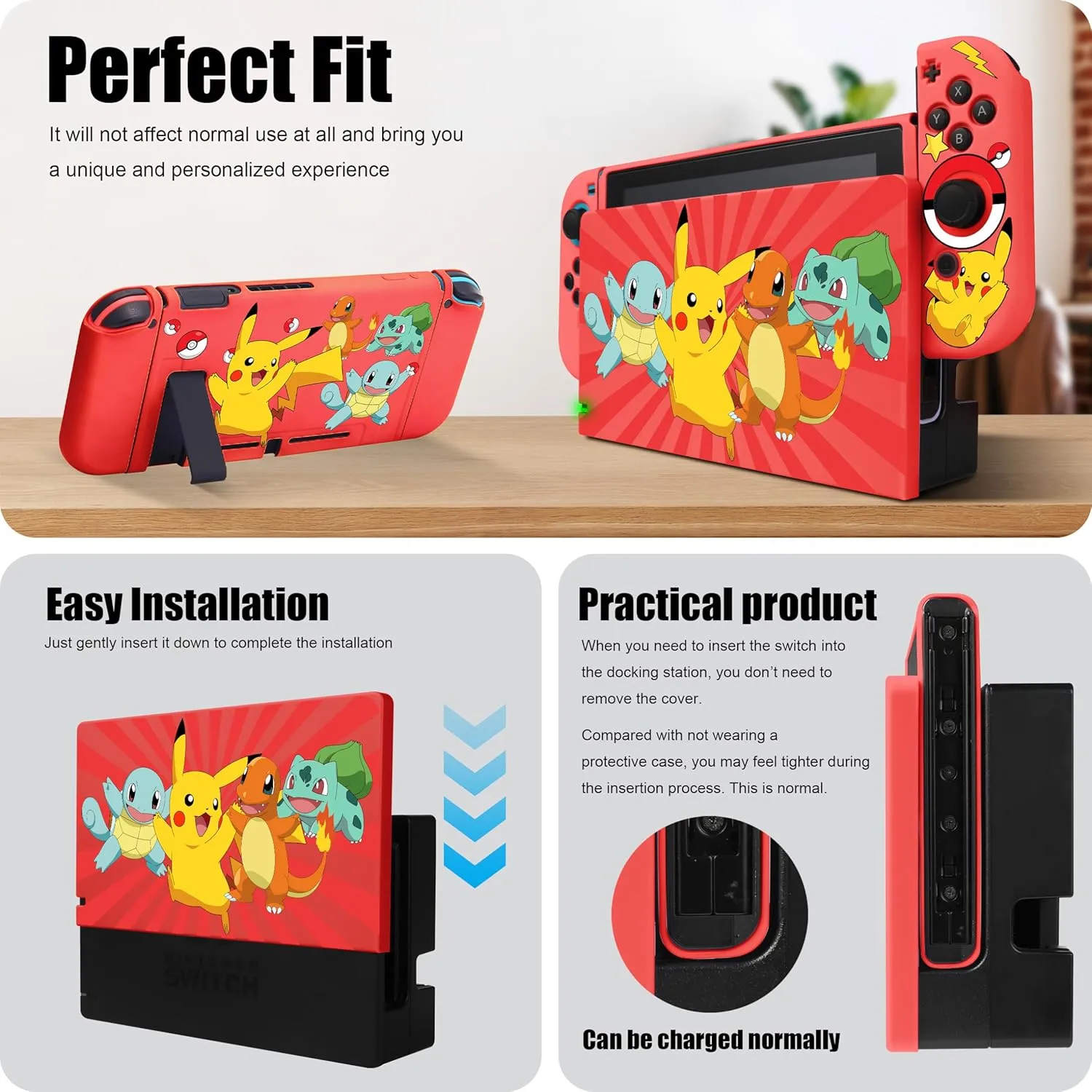Xcitifun Carrying Case Compatible with Nintendo Switch, Protector Joy-Con Case & Dock Cover & Travel Bag Case & Keychain 7 in 1 Accessories Kit Set Switch Carry Cases for Boys Girls Kids - Red Poke