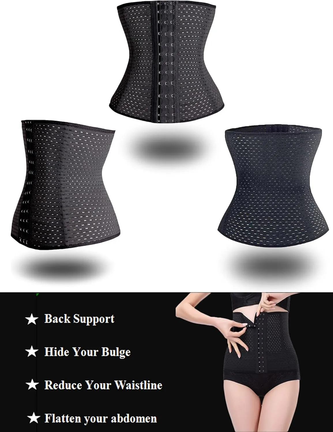 Youloveit Women's Waist Trainer Corset for Everyday Wear Steel Boned Tummy Control Body Shaper with Adjustable Hooks