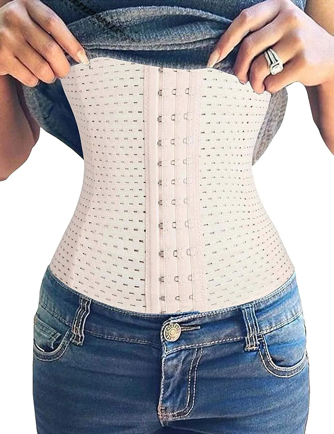 Youloveit Women's Waist Trainer Corset for Everyday Wear Steel Boned Tummy Control Body Shaper with Adjustable Hooks