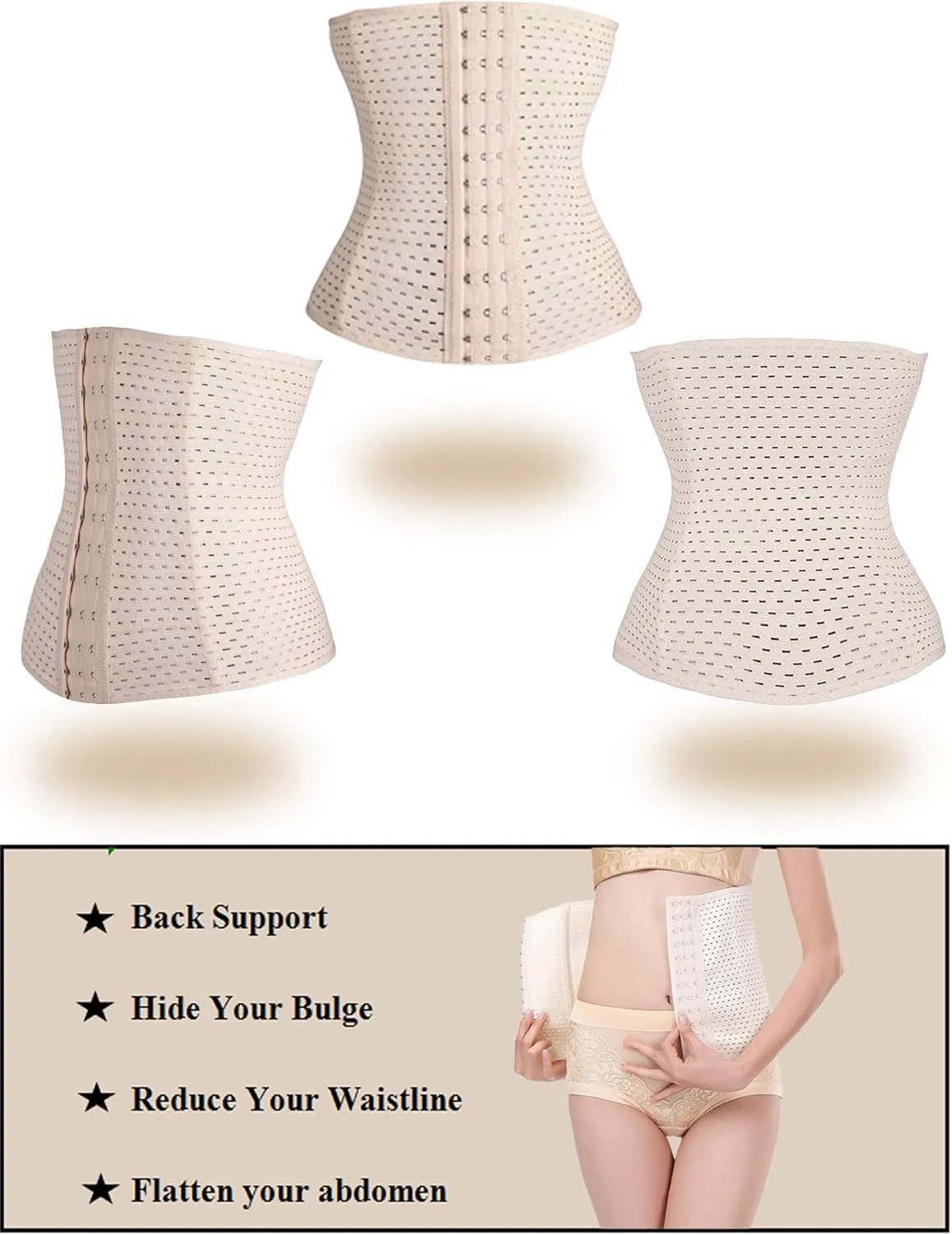 Youloveit Women's Waist Trainer Corset for Everyday Wear Steel Boned Tummy Control Body Shaper with Adjustable Hooks