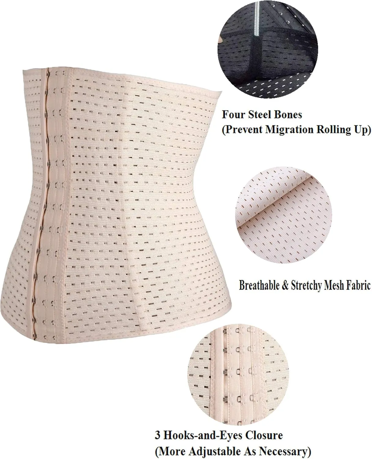 Youloveit Women's Waist Trainer Corset for Everyday Wear Steel Boned Tummy Control Body Shaper with Adjustable Hooks